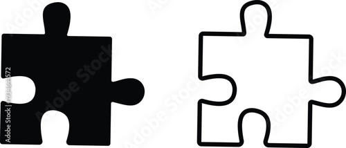 Black puzzle piece vector set collection group with jigsaw element icons, connection solution symbol isolated on transparent background, outline silhouette editable minimalist design
