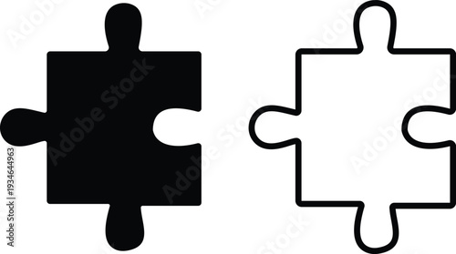 Black puzzle piece vector set collection group with jigsaw element icons, connection solution symbol isolated on transparent background, outline silhouette editable minimalist design