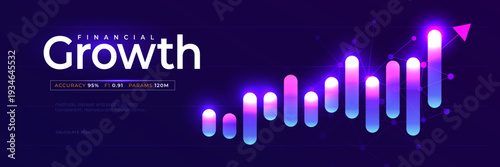 Financial Growth Purple Background Fintech Analytics Investment Market Uptrend Revenue Profit Forecast Dashboard Metrics Portfolio Performance Report Risk Control Return Tracker. Vector Illustration