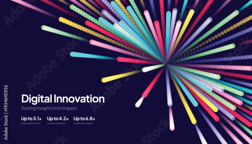 Digital innovation concept with colorful radial lines burst bokeh on dark technology background