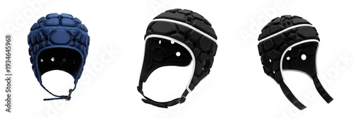 фотографія Rugby Scrum Cap Set: Protective Soft Shell Headgear for Contact Sports - Blue an