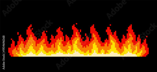Pixel Art Fire Border – 8 Bit Retro Flame Seamless Game Background Element