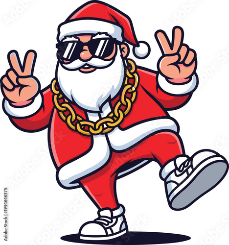 Cool Hip Hop Santa Claus Cartoon Character Wearing Sunglasses and Gold Chain, Christmas Street Style Illustration Vector Art