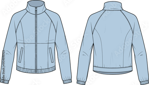 Lightweight Zip Up Jacket Mockup Illustration, Front and Back View Casual Outerwear Design Isolated on White Background