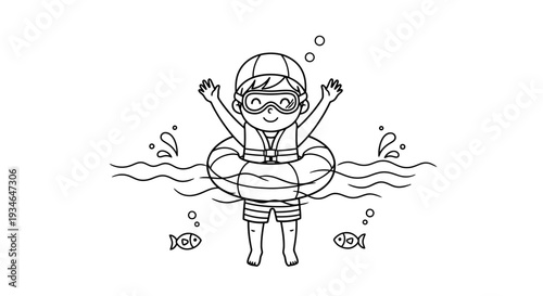 A young girl swimming with a life jacket and goggles.