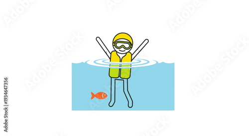 Snorkeler in yellow wetsuit exploring the ocean with fish.