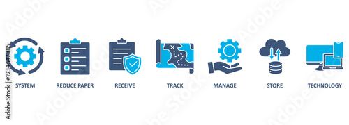 Document management banner web icon vector illustration concept with icon of system, reduce paper, receive, track, manage, store, cloud and technology 