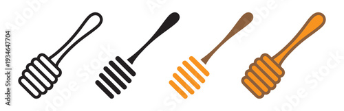 Honey Dipper Icon Set for Cooking, Food, and Kitchen Illustrations. Vector Honey Dipper Icons for Sweet Food and Beverage Design Projects.