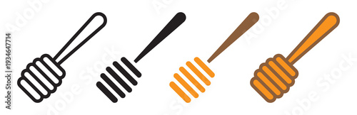 Honey Dipper Icon Set for Cooking, Food, and Kitchen Illustrations. Vector Honey Dipper Icons for Sweet Food and Beverage Design Projects.