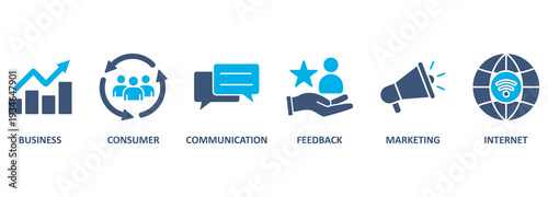 B2C banner web icon vector illustration for business to consumer concept of corporate with communications, feedback, marketing, and internet icon 