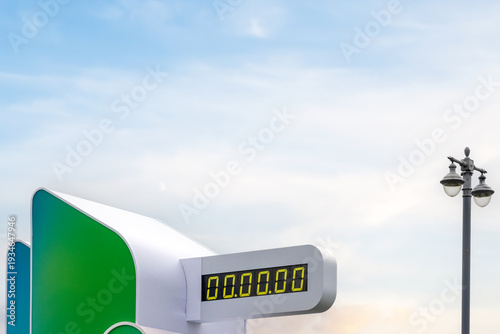 Gas Station Price Display with Zero Fuel Cost – Energy Crisis and Oil Price Concept