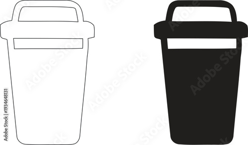 Coffee Cup Vector Illustration with Disposable To-Go Cafe Mug in Outline and Solid Styles 4K Resolution