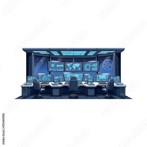 Control Room with Multiple Computer Monitors.