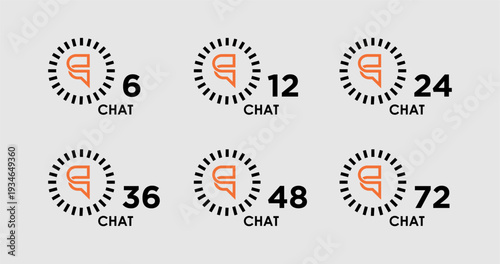 Chat Service Availability Icon Set with 24/7 Support and Fast Response Time