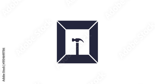 A close-up graphic illustration of a hammer icon within a square frame on a white background.