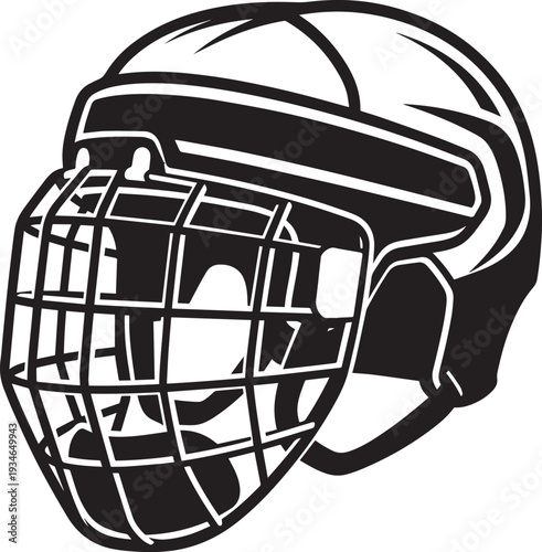 Ice Hockey Goalie Mask and Helmet Silhouette on White Background