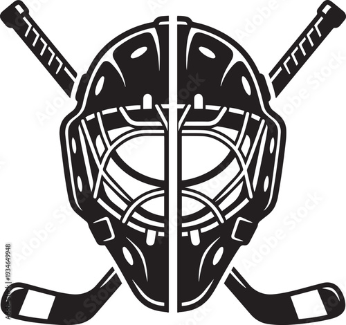 Ice Hockey Goalie Mask and Crossed Sticks Silhouette Icon