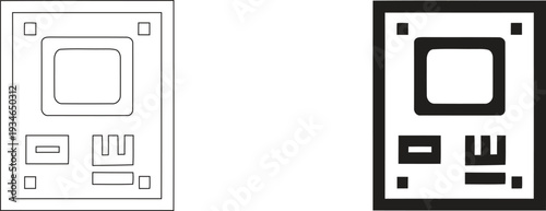 Computer Processor CPU Chip Vector Illustration with Circuitry and Microchip Hardware in Outline and Bold Styles 4K Resolution