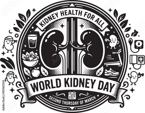 World Kidney Day vector illustration poster with health awareness ribbon and medical icons for global campaign