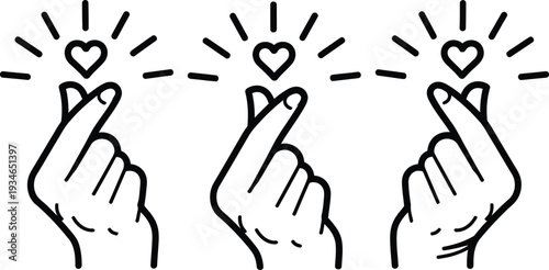 Three hands forming hearts with fingers and radiating love