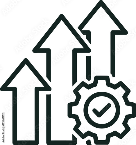 Three arrows and a gear icon with checkmark