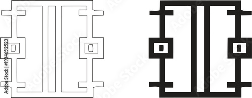 Integrated Circuit Schematic Vector Illustration with Motherboard Microchip and Silicon Hardware in Outline and Bold Styles 4K Resolution