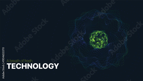 Futuristic glowing grid sphere in darkness