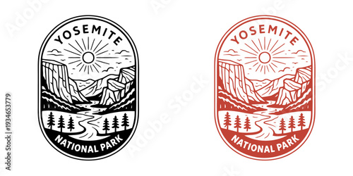 Yosemite national park monoline vintage outdoor badge design