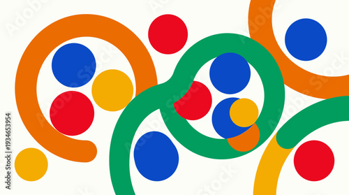Abstract Colorful Geometric Pattern with Intertwined Circles and Smooth Curves Creating a Vibrant Modern Design