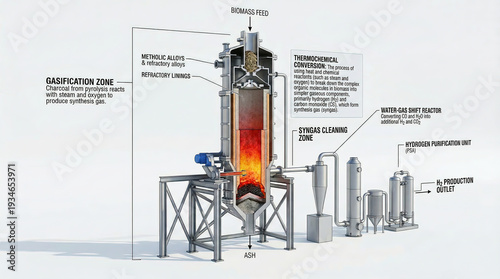 3D Technical Cross Section of Biomass Gasification Reactor for Hydrogen Production