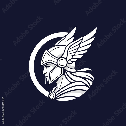 Profile of a heroic female warrior with a winged helmet, a strong mythological figure illustration