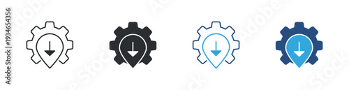 Location Optimization Icon Set, Business Strategy Planning, Target Market Symbol, Vector Illustration