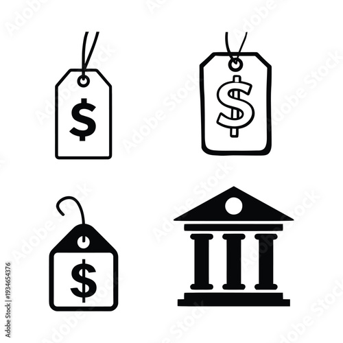 Finance including price tags bank building
