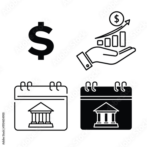 Financial including dollar sign and calendar hand graph bank