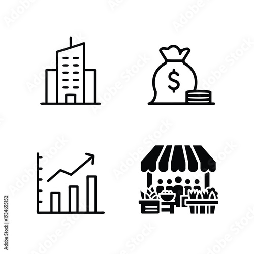 Financial symbols and business finance money building graph