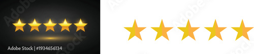 Five golden stars displayed against dark and white backgrounds