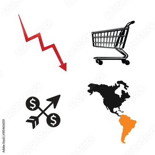 Shopping cart, map, and financial finance business dollar