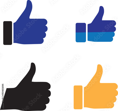 Four thumbs up icons in varying shades of blue black and gold