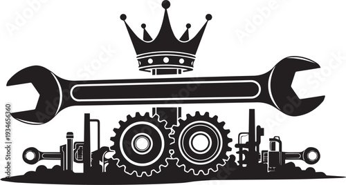 A regal wrench design incorporating gears and a crown silhouette