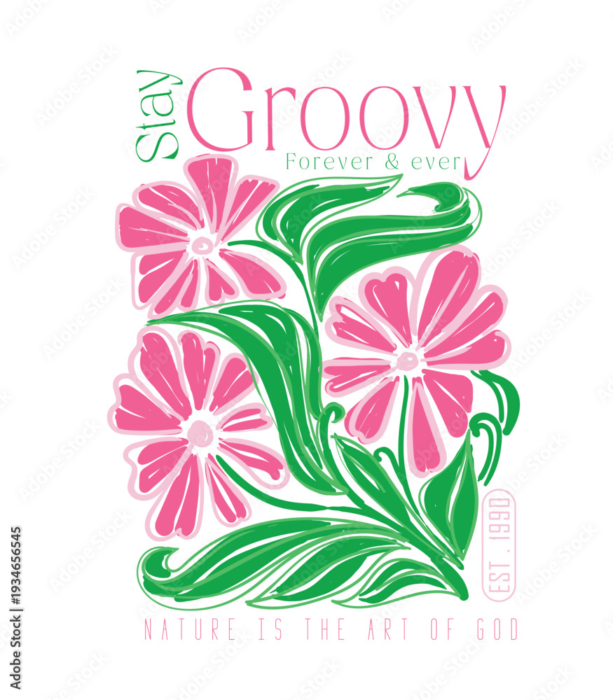 Fototapeta premium hand drawing Flower Art design. summer graphic tee. floral vintage graphic. men's women's and kids clothing fashion artwork.