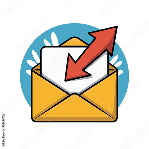 Open envelope features dual opposing arrows illustrating rapid two-way communication and message.