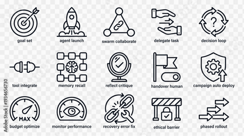 Set of business strategy icons for project management and workflow optimization