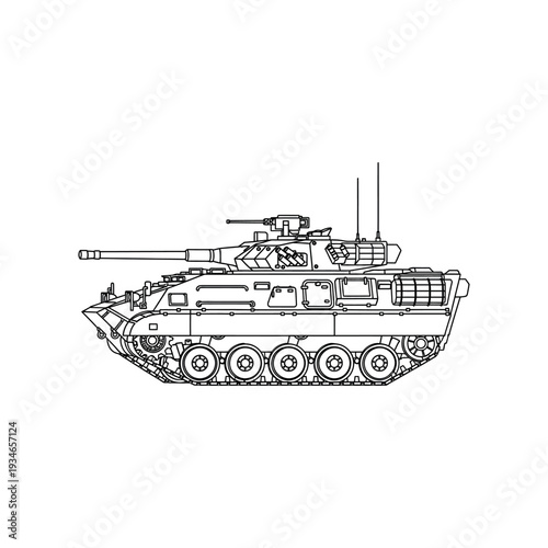 Military Tank Vehicle Illustration Side View.