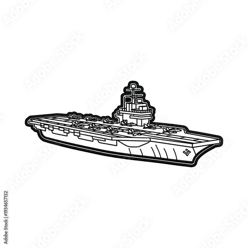 Aircraft Carrier Ship Illustration Outline.
