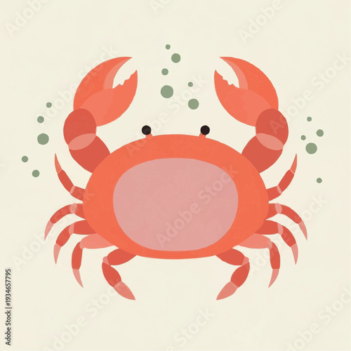 Cartoon crab illustration with pastel colors and simple design  