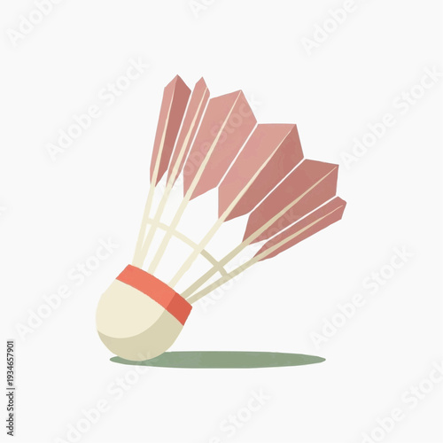 Shuttlecock in minimalist style with pink feathers on white background  