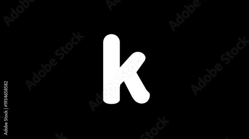 White lowercase letter K on a solid black background, a simple typographic element representing a single character from the alphabet.