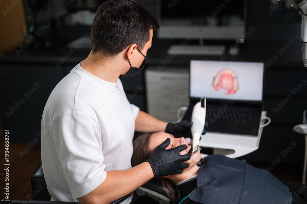 custom made wallpaper toronto digitalDentist Examining Patient In Dental Chair With Intraoral Camera And Monitor Displaying Tooth Model, Clinician