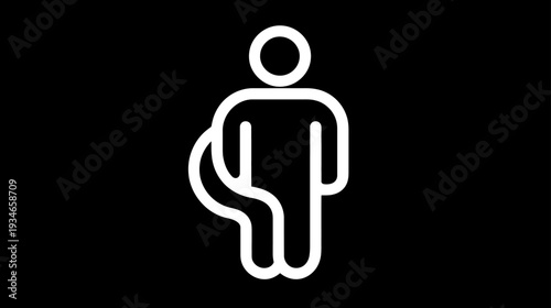 Minimalist white icon of a person in a wheelchair on a black background, symbolizing accessibility, disability, and disabled access