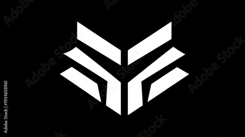 Minimalist geometric fox or wolf head logo design on black background. Abstract wild animal icon, modern corporate identity symbol.